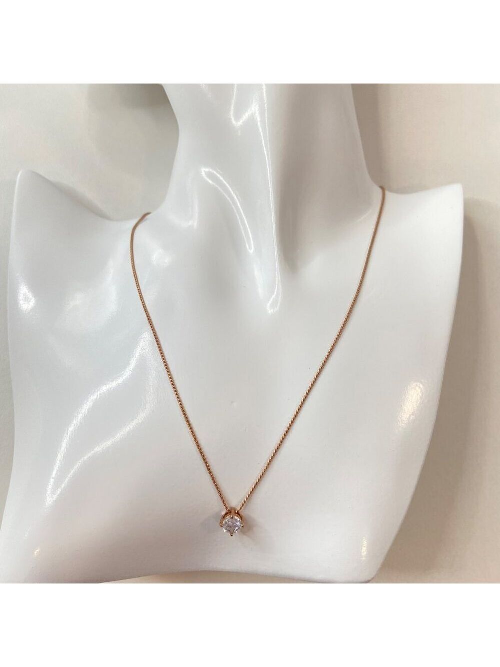 Pink Gold-Tone Chain Necklace With Solitaire CZ Pendant delicate feminine classi